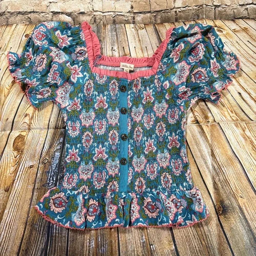 Matilda Jane Size 12 Enchanted Garden Palmer Smocked Peasant Top
